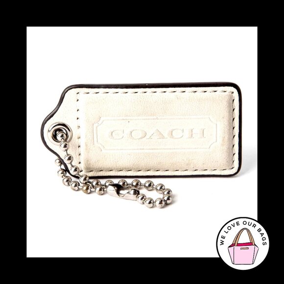 2.5" Large COACH WHITE LEATHER Nickel Key Fob Bag Charm Keychain Hang Tag - Picture 1 of 1